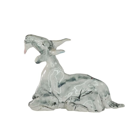 Handmade Ceramic Goat Figurine With Unique Glazed Finish By C.S. Langille